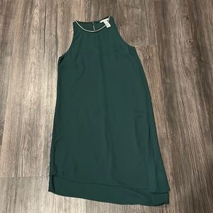Emerald green asymmetrical midi dress